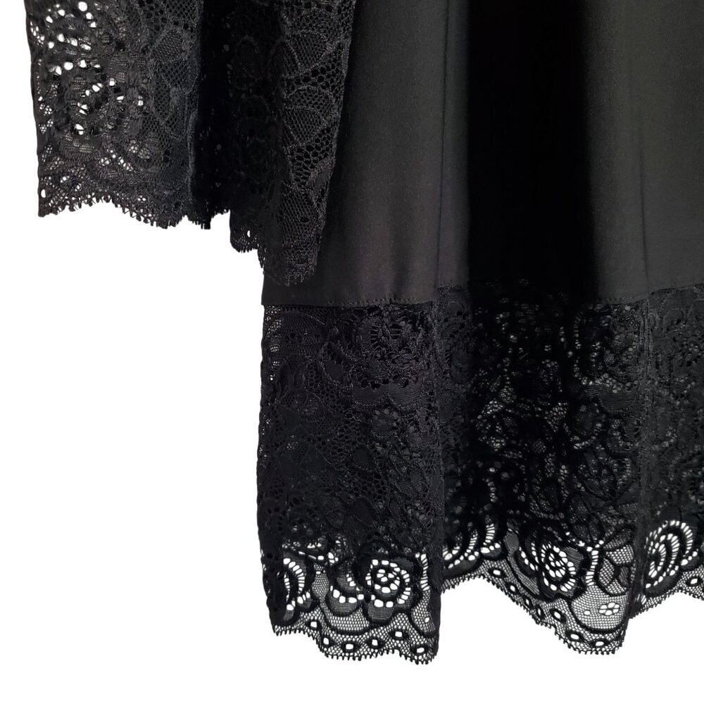 Slinky Brand Size XL Petite Tunic Top Bell Sleeves Lace Trim Witchy Whimsigoth - Picture 6 of 9